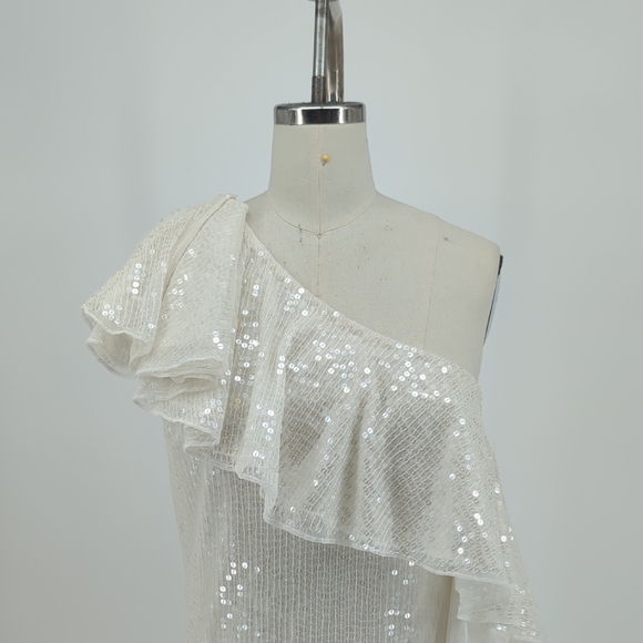 19893 Mac Duggal One Shoulder Sequin Dress White size 6 party cocktail holiday - Picture 3 of 6